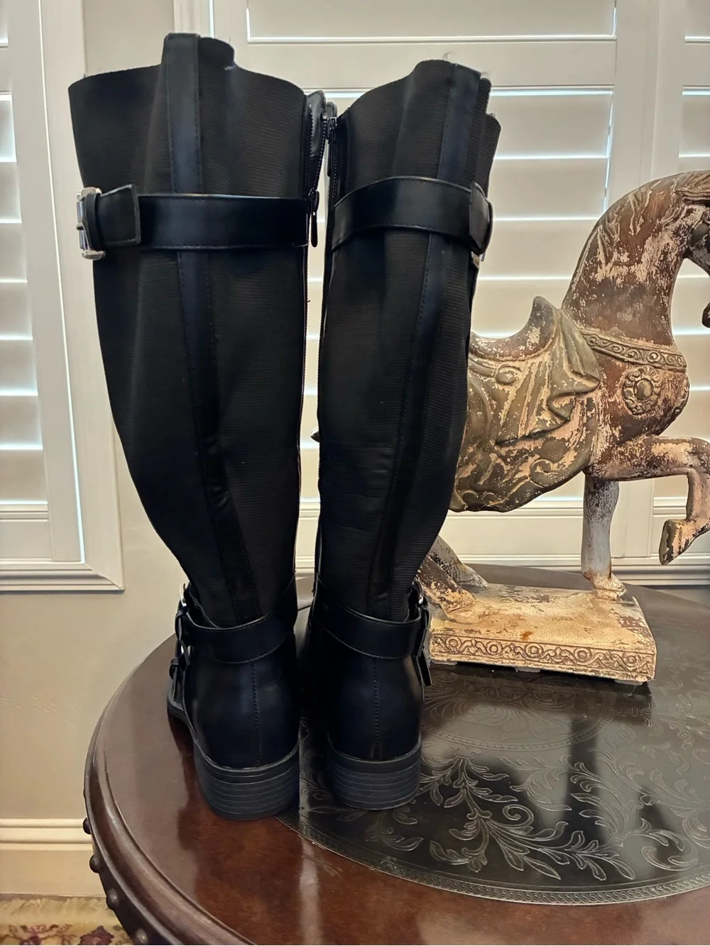 Sleek Black Over-the-Knee Buckle Boots